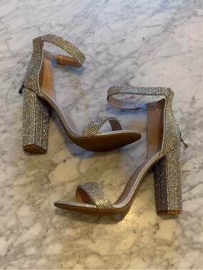 Wild Diva Bejeweled High Heel Sandals with Ankle Strap